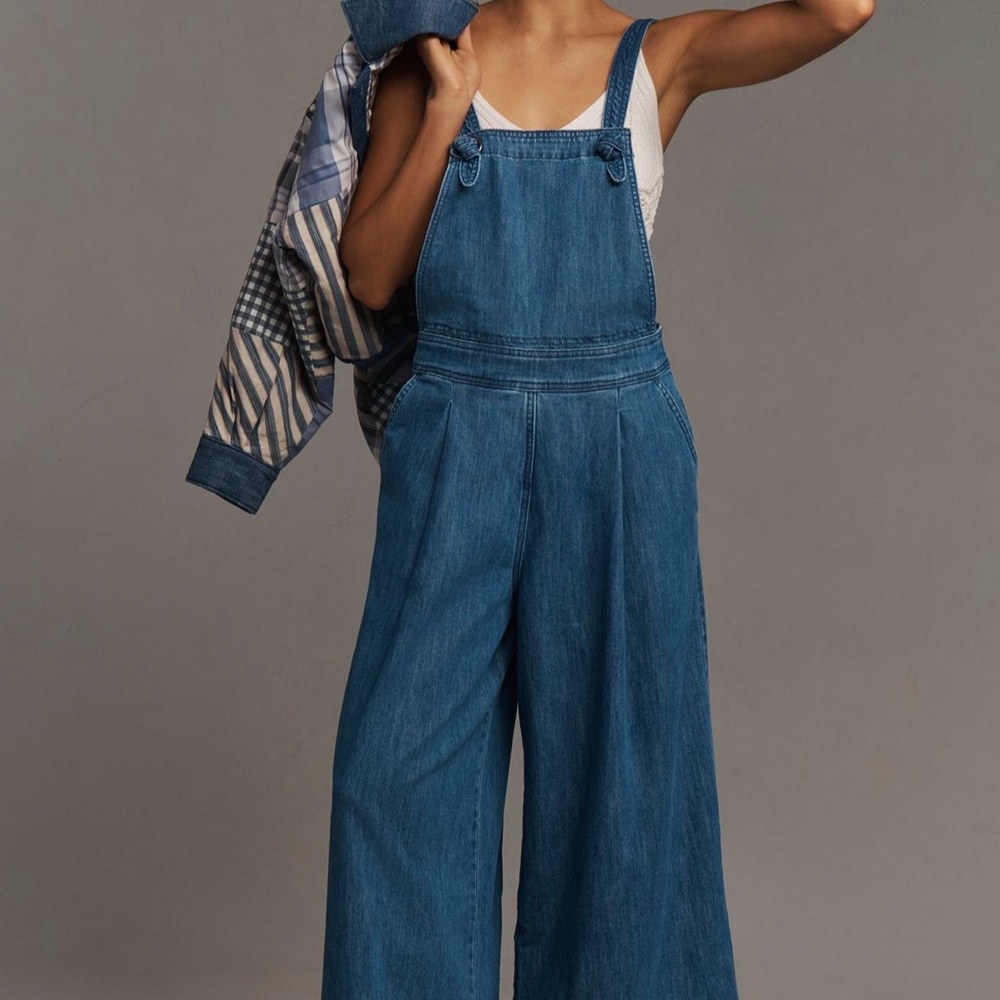 Anthropologie Blue Denim Wide-Leg Overalls